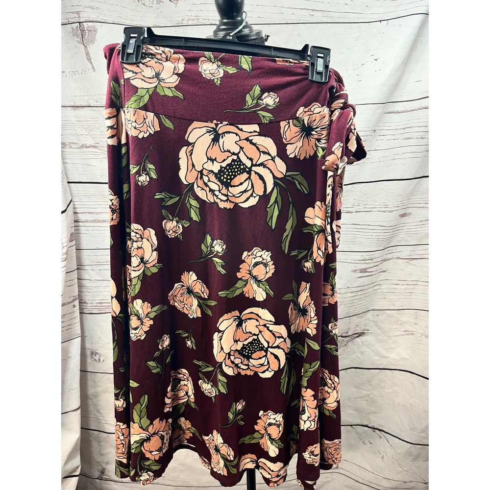 Agnes & Dora Women's Burgundy Floral Print Midi Skirt Size L‎